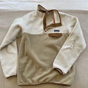 Cream and Tan Patagonia Synchilla Snap T Fleece